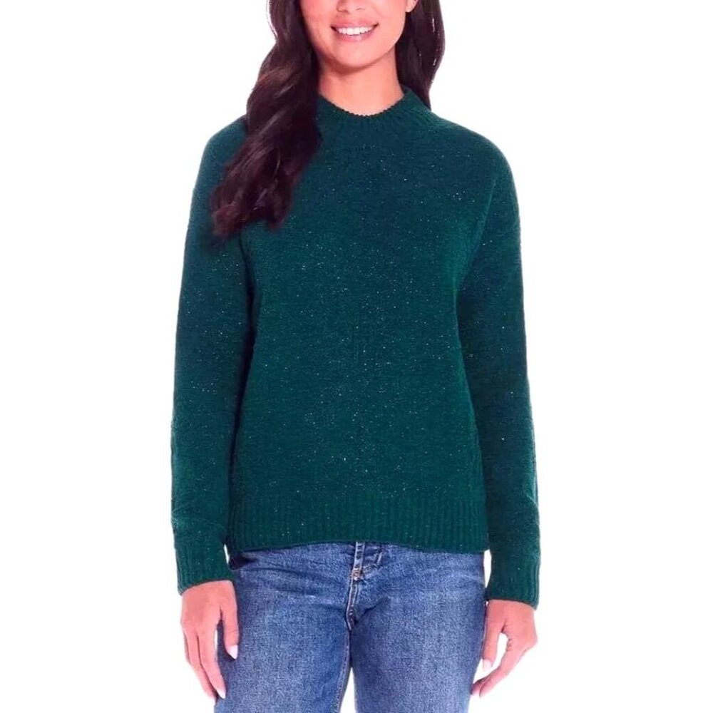Weatherproof Vintage Womens L Knit Sweater Silver Metallic Pullover Green Top